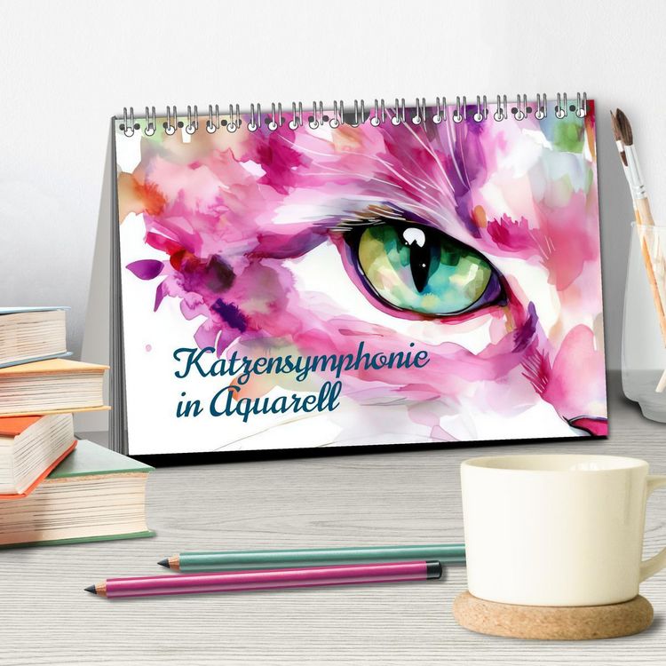 Produktbild: Katzensymphonie in Aquarell (Tischkalender 2026 DIN A5 quer), CALVENDO Monatskalender
