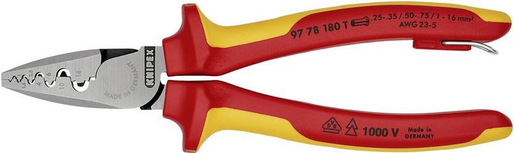 Produktbild: Knipex 97 78 180 T Crimpzange Aderendh&uuml;lsen 0.25 bis 16mm&sup2;