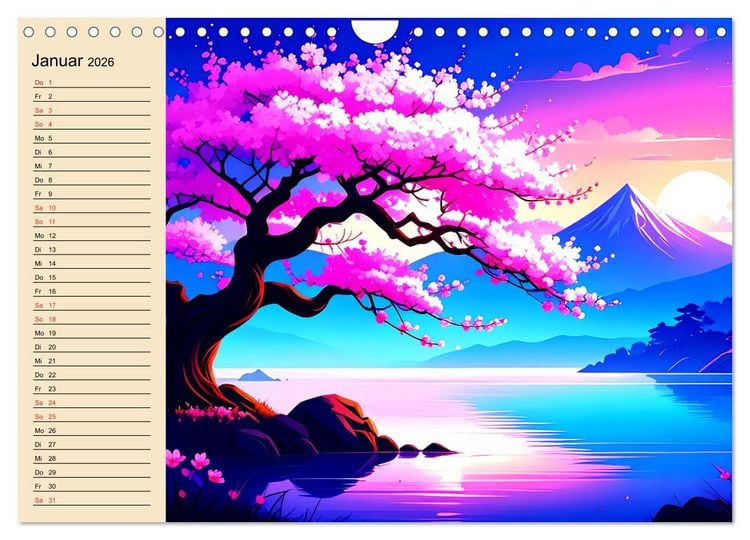 Produktbild: Manga-Landschaften: Ein visueller Ausflug durch Fantasiewelten (Wandkalender 2026 DIN A4 quer), CALVENDO Monatskalender