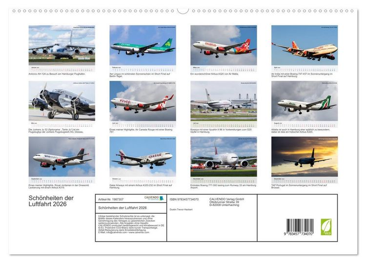 Produktbild: Sch&ouml;nheiten der Luftfahrt 2026 (hochwertiger Premium Wandkalender 2026 DIN A2 quer), Kunstdruck in Hochglanz