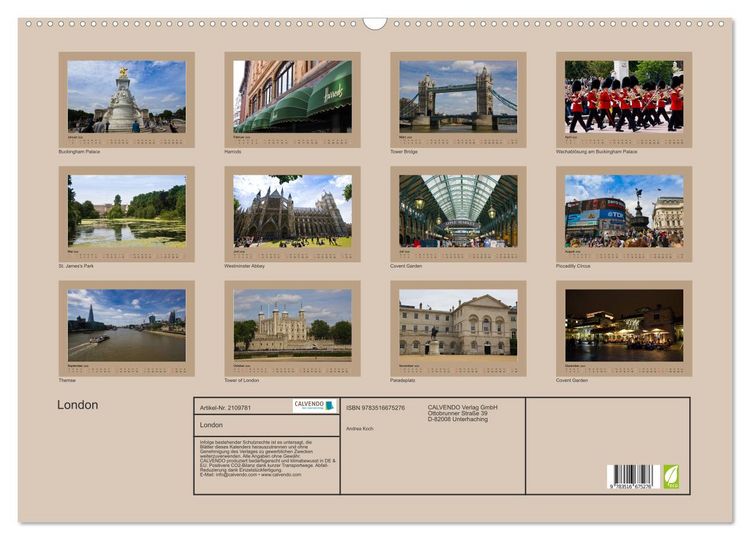 Produktbild: London (Wandkalender 2026 DIN A2 quer), CALVENDO Monatskalender