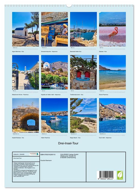 Produktbild: Drei-Insel-Tour (hochwertiger Premium Wandkalender 2026 DIN A2 hoch), Kunstdruck in Hochglanz