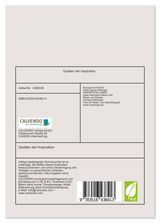 Produktbild: Quellen der Inspiration (Tischkalender 2026 DIN A5 hoch), CALVENDO Monatskalender
