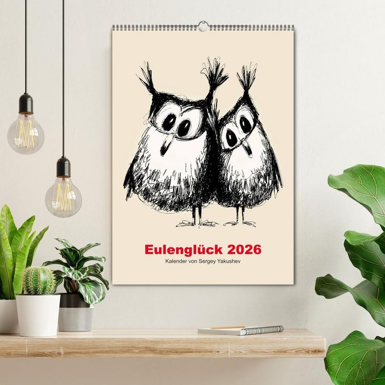 Produktbild: Eulengl&uuml;ck 2026 (Wandkalender 2026 DIN A2 hoch), CALVENDO Monatskalender