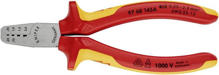 Produktbild: Knipex 97 68 145A Crimpzange Aderendh&uuml;lsen 0.25 bis 2.5mm&sup2;
