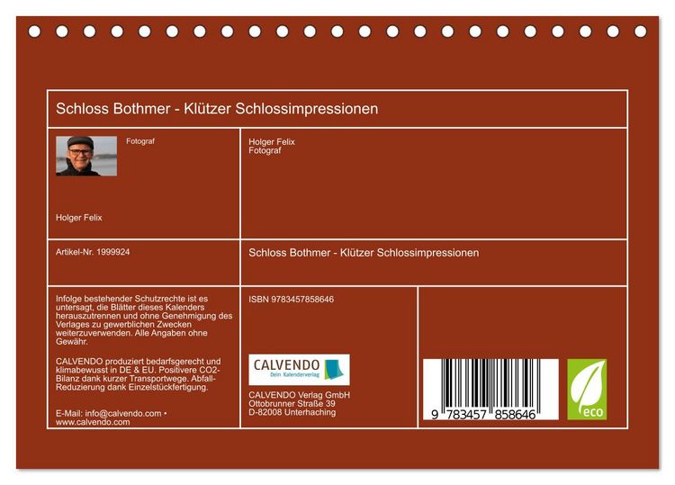 Produktbild: Schloss Bothmer - Kl&uuml;tzer Schlossimpressionen (Tischkalender 2026 DIN A5 quer), CALVENDO Monatskalender