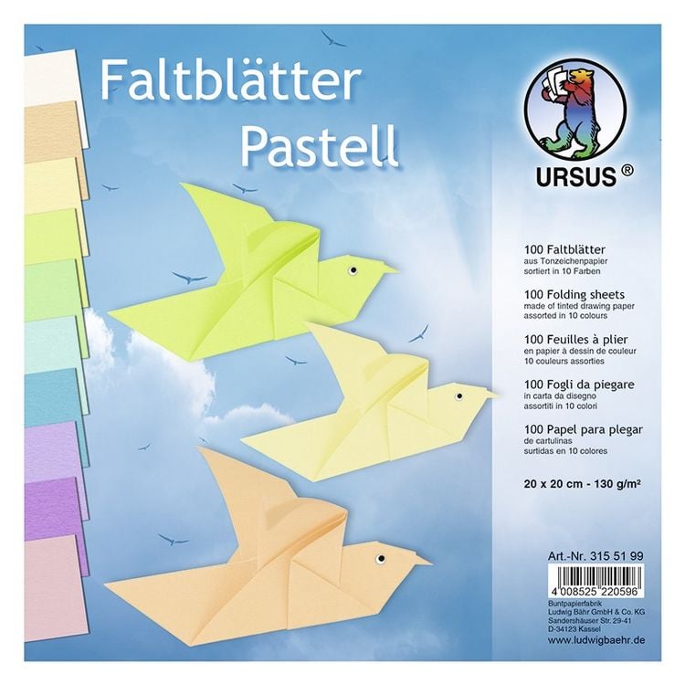 Produktbild: URSUS Falten TonzeichenpapierFaltbl&auml;tter, Pastell, 130 g/m&sup2;, 20 x 20 cm, sortiert