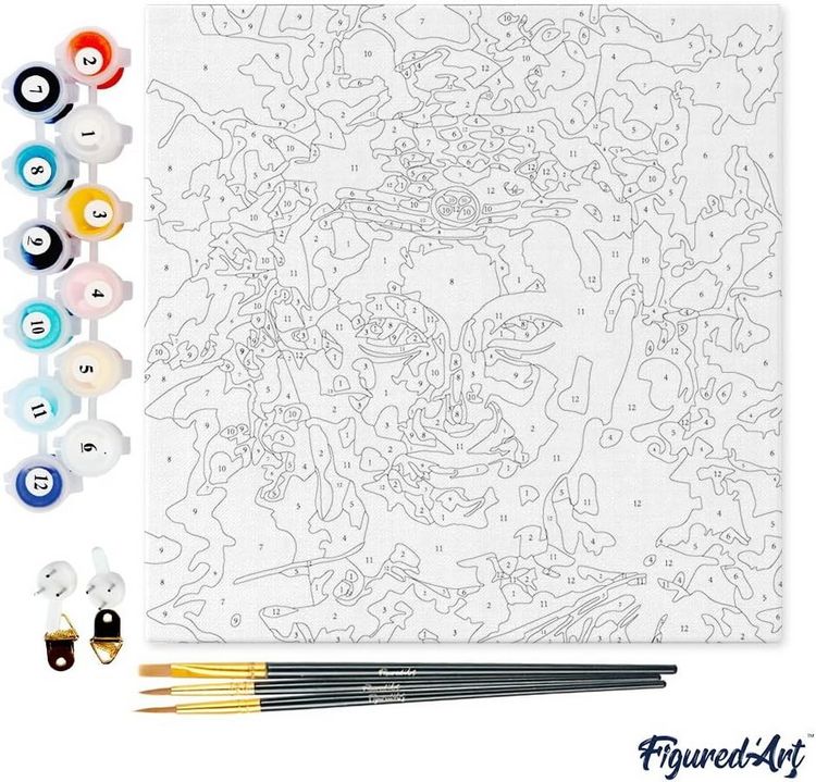 Produktbild: FiguredArt SFA065-Y - Mini Malen nach Zahlen, Kostbarer Buddha, Leinwand-Keilrahmen 20x20cm, DIY Bastelset, Paint by Numbers