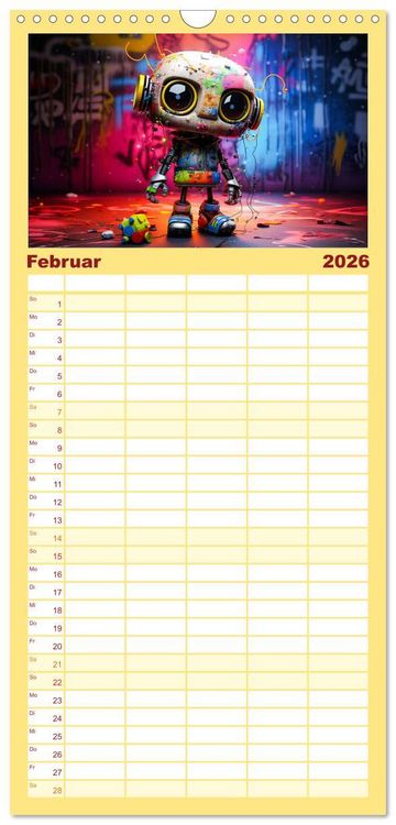 Produktbild: Familienplaner 2026 - Die Welt der kleinen Robots mit 5 Spalten (Wandkalender, 21 x 45 cm) CALVENDO