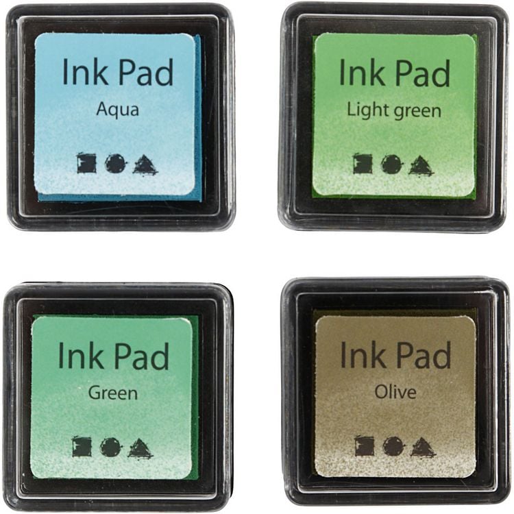 Produktbild: Creativ Company Stempelkissen, H 2 cm, Gr&ouml;&szlig;e 3,5x3,5 cm, Gr&uuml;n, Hellgr&uuml;n, Olivgr&uuml;n, Aqua, 4 Stk