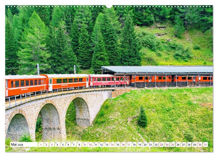Produktbild: Rh&auml;tische Bahn - Fahrt durch die B&uuml;ndner Alpen (Wandkalender 2026 DIN A2 quer), CALVENDO Monatskalender