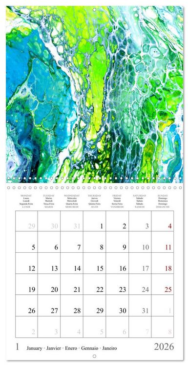 Produktbild: Explosion of colours - colourful Acrylic Pouring Paintings (Wall Calendar 2026 12 &times; 12 Inch) CALVENDO 12 Month Wall Calendar