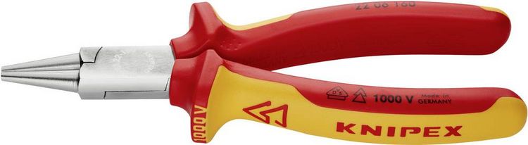 Produktbild: Knipex 22 06 160 VDE Rundzange Gerade Chrom-Vanadium Elektrostahl 160mm