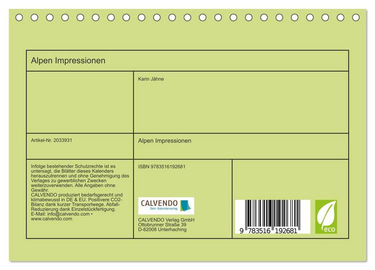 Produktbild: Alpen Impressionen (Tischkalender 2026 DIN A5 quer), CALVENDO Monatskalender