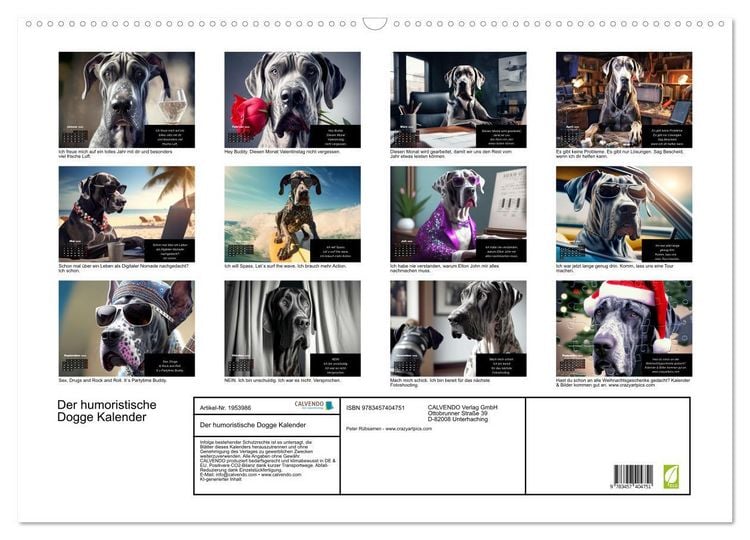 Produktbild: Der humoristische Dogge Kalender (Wandkalender 2026 DIN A2 quer), CALVENDO Monatskalender