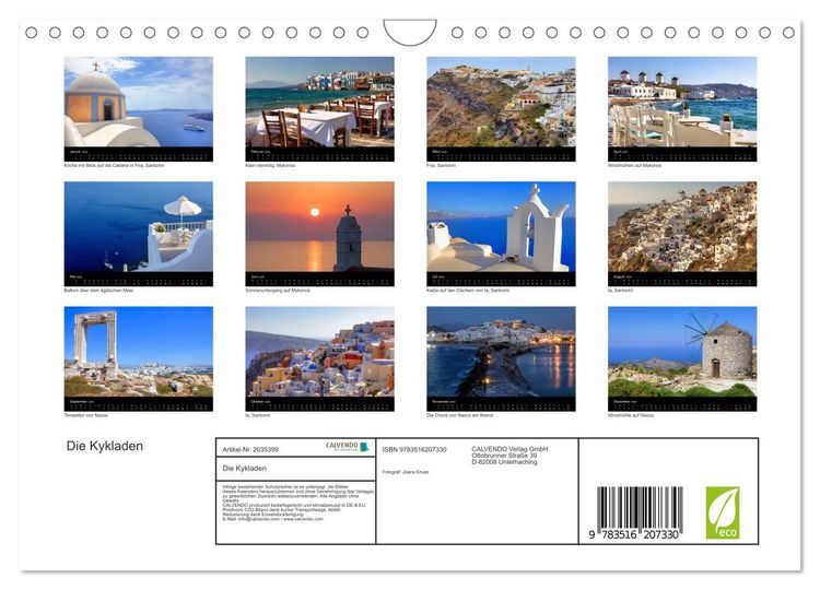 Produktbild: Die Kykladen (Wandkalender 2026 DIN A4 quer), CALVENDO Monatskalender