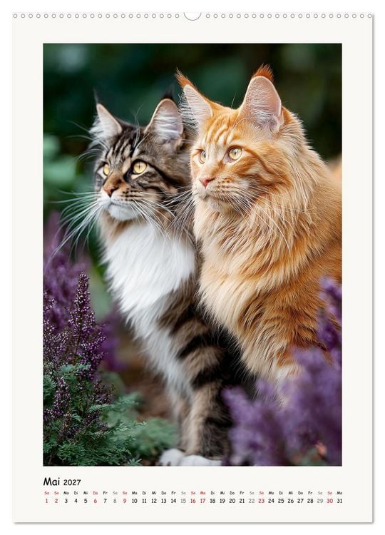 Produktbild: Main-Coon-Katzen. Sanfte Riesen im Gr&uuml;nen (Wandkalender 2027 DIN A2 hoch), CALVENDO Monatskalender