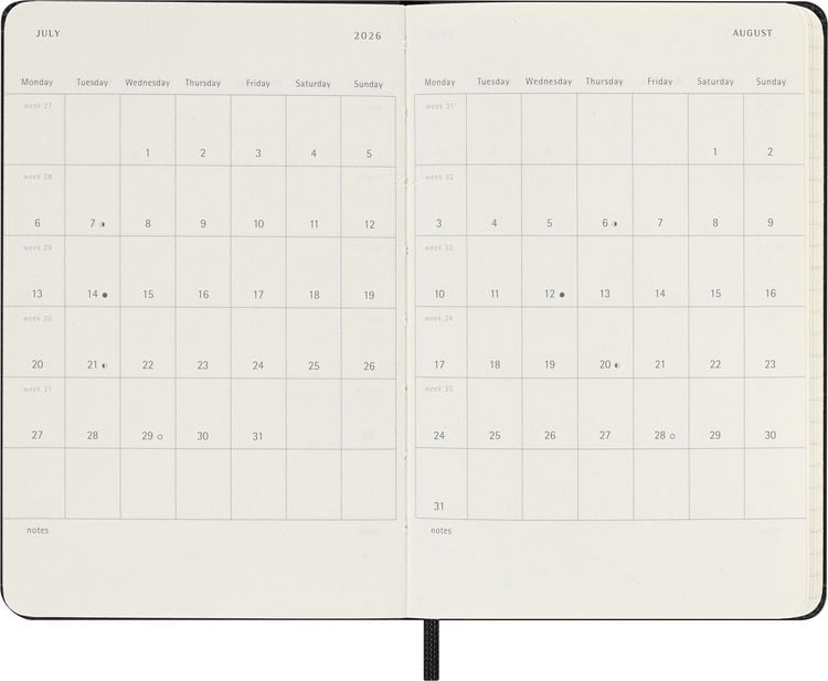 Produktbild: Moleskine 12 Monate Wochenkalender 2026, Pocket/A6, 1 Wo = 2 Seiten, horizontal, fester Einband, Schwarz