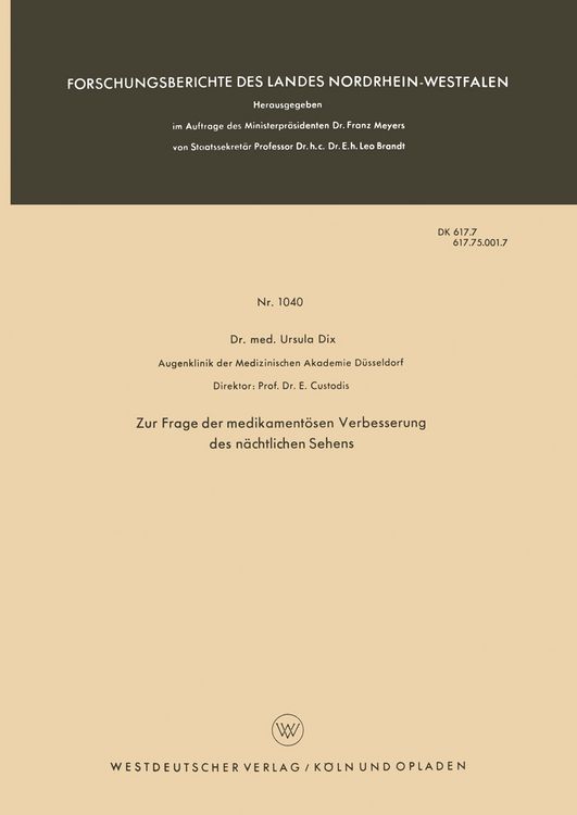 Produktbild: Zur Frage der medikament&ouml;sen Verbesserung des n&auml;chtlichen Sehens