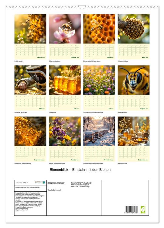 Produktbild: Bienenblick &ndash; Ein Jahr mit den Bienen (Wandkalender 2026 DIN A2 hoch), CALVENDO Monatskalender