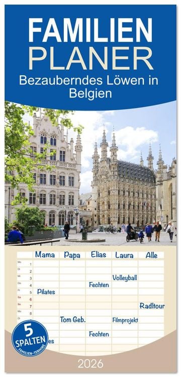 Produktbild: Familienplaner 2026 - Bezauberndes L&ouml;wen in Belgien mit 5 Spalten (Wandkalender, 21 x 45 cm) CALVENDO