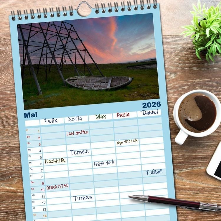 Produktbild: Familienplaner 2026 - Lappland mit 5 Spalten (Wandkalender, 21 x 45 cm) CALVENDO