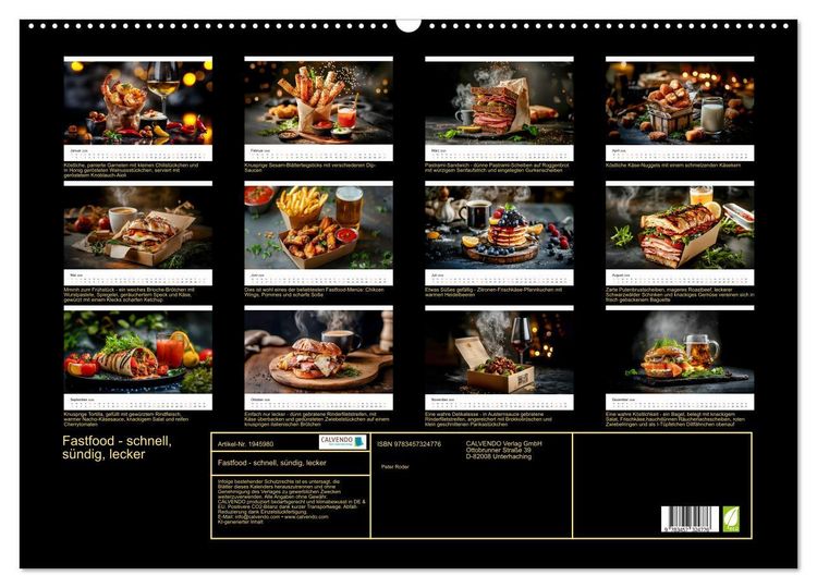 Produktbild: Fastfood - schnell, s&uuml;ndig, lecker (Wandkalender 2026 DIN A2 quer), CALVENDO Monatskalender