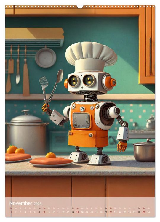 Produktbild: RoboLife - Niedliche Blechfreunde im Alltag (hochwertiger Premium Wandkalender 2026 DIN A2 hoch), Kunstdruck in Hochglanz