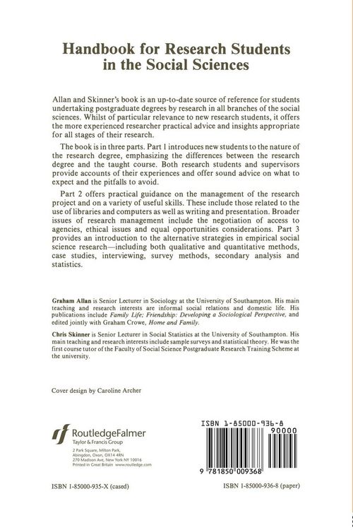 Produktbild: Handbook for Research Students in the Social Sciences