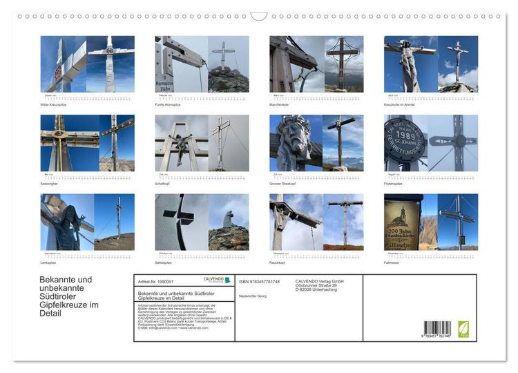 Produktbild: Bekannte und unbekannte S&uuml;dtiroler Gipfelkreuze im Detail (Wandkalender 2026 DIN A2 quer), CALVENDO Monatskalender