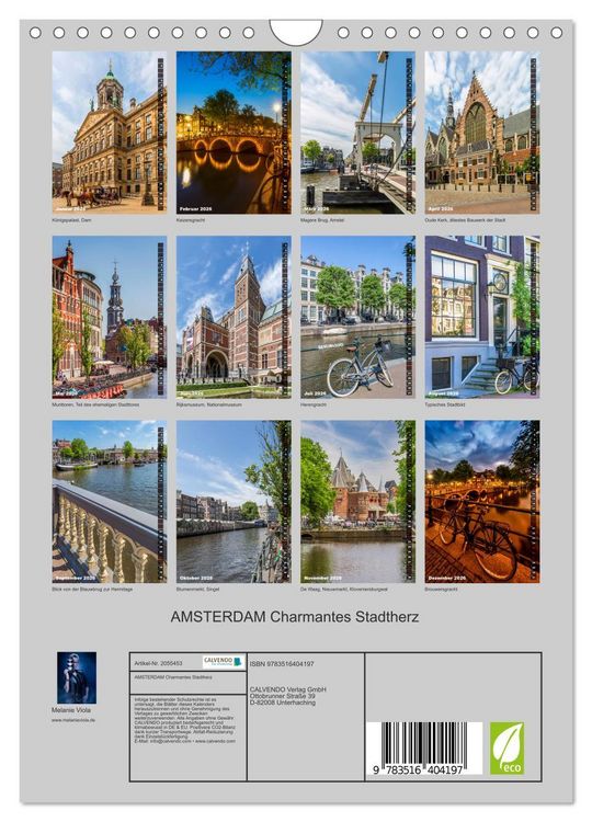 Produktbild: AMSTERDAM Charmantes Stadtherz (Wandkalender 2026 DIN A4 hoch), CALVENDO Monatskalender