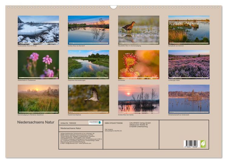 Produktbild: Niedersachsens Natur (Wandkalender 2026 DIN A2 quer), CALVENDO Monatskalender