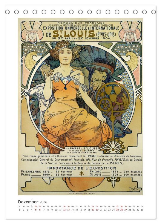 Produktbild: Alfons Mucha - Eine Hommage in zw&ouml;lf Monaten (Tischkalender 2026 DIN A5 hoch), CALVENDO Monatskalender