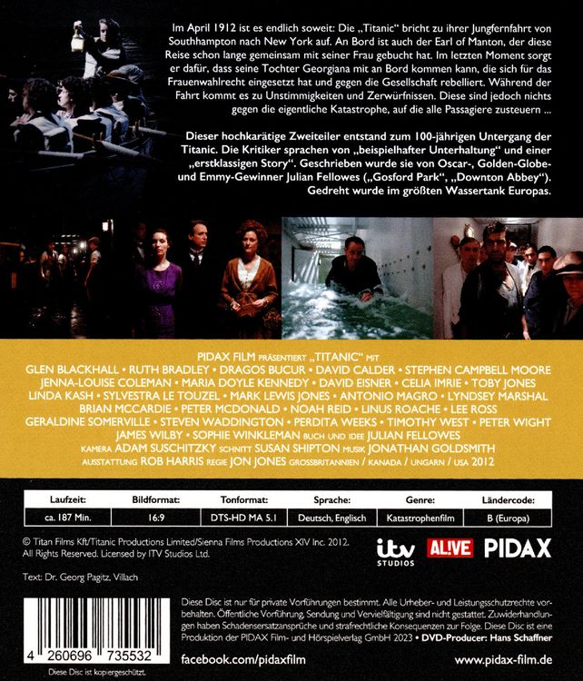 Produktbild: Titanic / Der komplette Zweiteiler vom Autor von DOWNTON ABBEY (Pidax Historien-Klassiker)