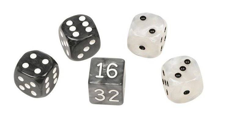 Produktbild: W&uuml;rfel-Set f&uuml;r Backgammon, Kunststoff, schwarz und wei&szlig;, 16 mm, 4 W&uuml;rfel, 1 Doppler
