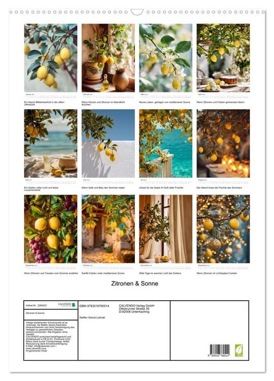 Produktbild: Zitronen & Sonne (Wandkalender 2027 DIN A2 hoch), CALVENDO Monatskalender