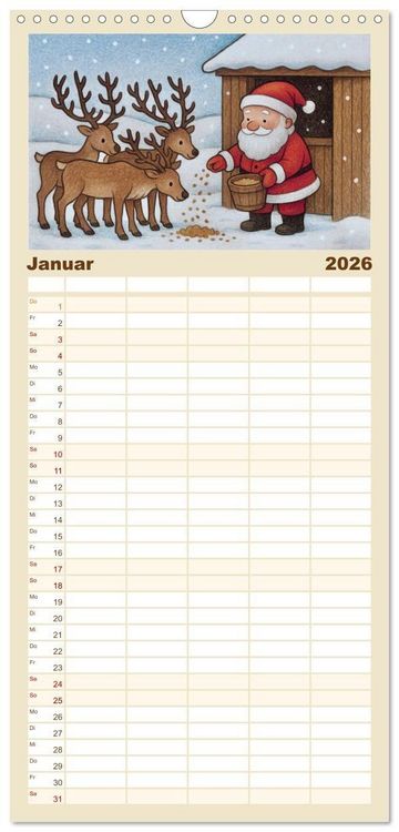 Produktbild: Familienplaner 2026 - Was macht der Weihnachtsmann? mit 5 Spalten (Wandkalender, 21 x 45 cm) CALVENDO