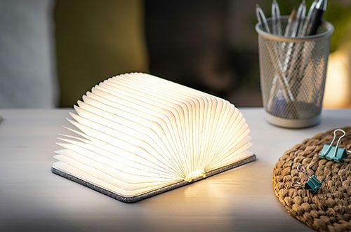 Produktbild: Mini Booklight warm light, grau, Leinenstoff