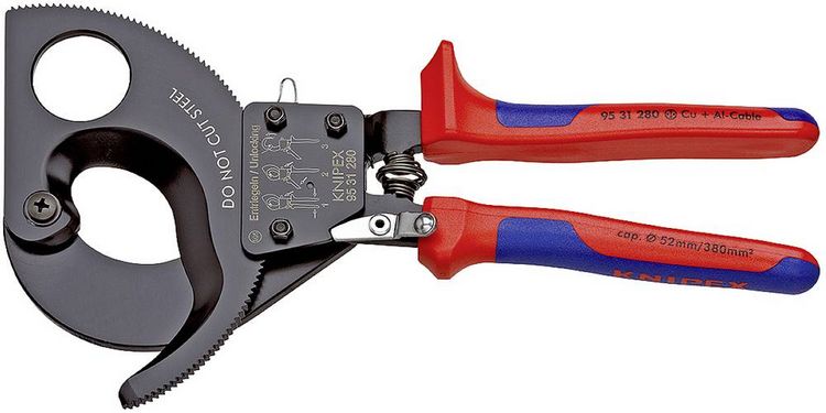 Produktbild: Knipex 95 31 280 Ratschen-Kabelschneider Geeignet f&uuml;r (Abisoliertechnik) Alu- und Kupferkabel, ein- und mehrdr&auml;htig 52 mm 380 mm&sup2;