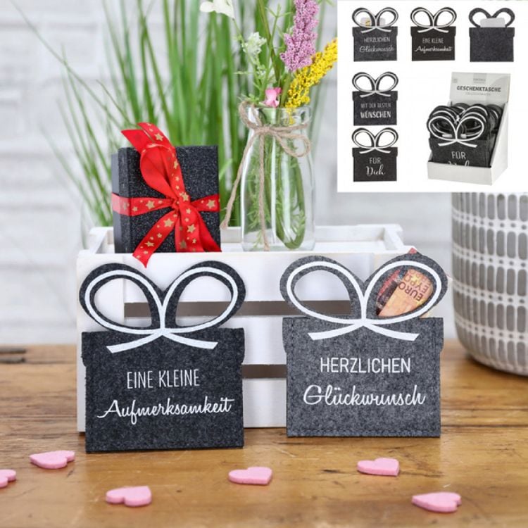 Produktbild: Geschenktasche Filz fuer Gutscheinkarten 4-fach sor