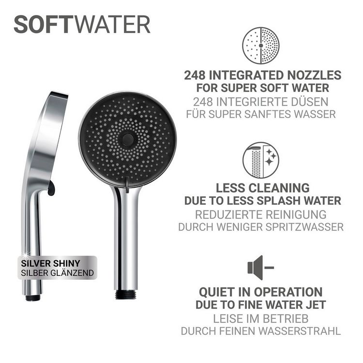 Produktbild: Duschkopf Mod. Softwater &Oslash;12 cm, chrom/schwarz, Kunststoff, mit 3 Strahlarten