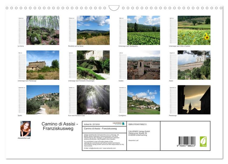 Produktbild: Camino di Assisi - Franziskusweg (Wandkalender 2026 DIN A3 quer), CALVENDO Monatskalender