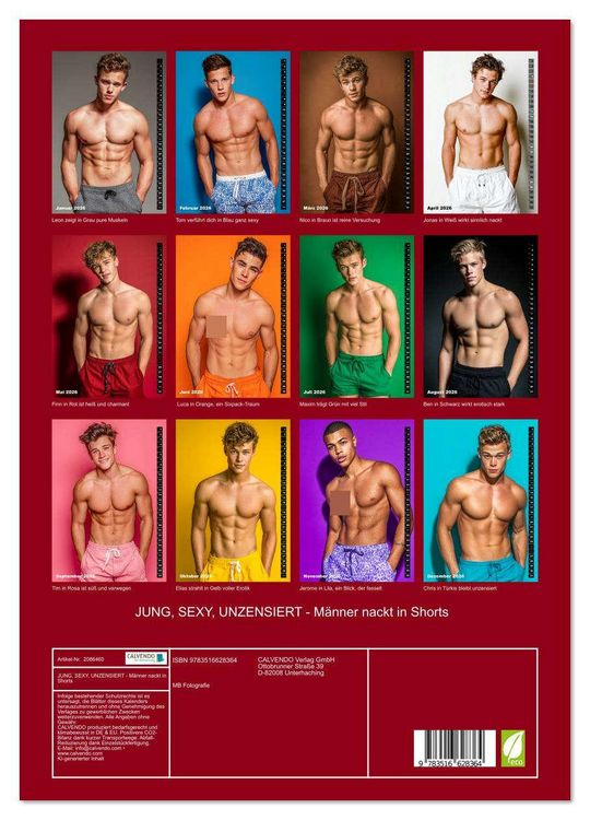 Produktbild: JUNG, SEXY, UNZENSIERT - M&auml;nner nackt in Shorts (hochwertiger Premium Wandkalender 2026 DIN A2 hoch), Kunstdruck in Hochglanz