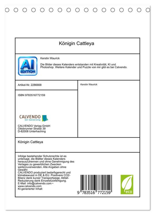 Produktbild: K&ouml;nigin Cattleya (Tischkalender 2027 DIN A5 hoch), CALVENDO Monatskalender