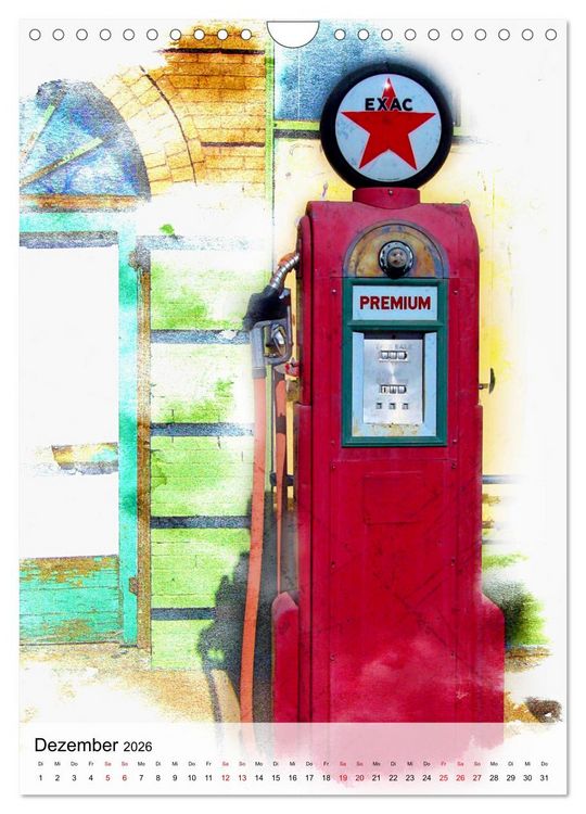 Produktbild: Gasoline - Vintage Tanks&auml;ulen in Szene gesetzt (Wandkalender 2026 DIN A4 hoch), CALVENDO Monatskalender