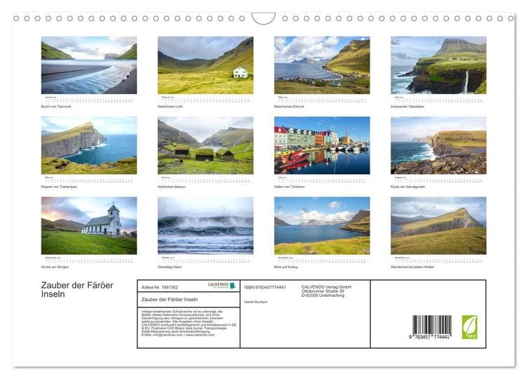 Produktbild: Zauber der F&auml;r&ouml;er Inseln (Wandkalender 2026 DIN A3 quer), CALVENDO Monatskalender