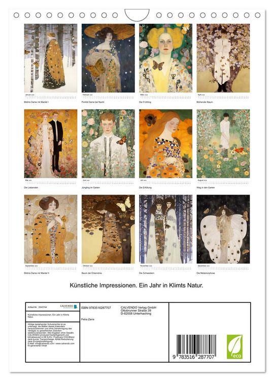Produktbild: K&uuml;nstliche Impressionen. Ein Jahr in Klimts Natur. (Wandkalender 2026 DIN A4 hoch), CALVENDO Monatskalender