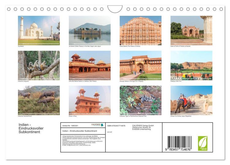 Produktbild: Indien - Eindrucksvoller Subkontinent (Wandkalender 2026 DIN A4 quer), CALVENDO Monatskalender