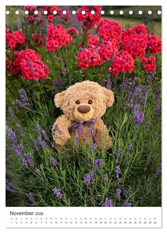 Produktbild: Travelling Teddy liebt Blumen und Bl&uuml;ten (Tischkalender 2026 DIN A5 hoch), CALVENDO Monatskalender