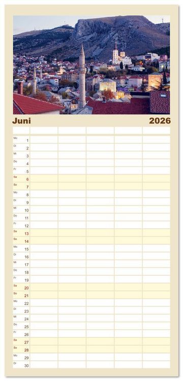 Produktbild: Familienplaner 2026 - Die Altstadt von Mostar mit 5 Spalten (Wandkalender, 21 x 45 cm) CALVENDO